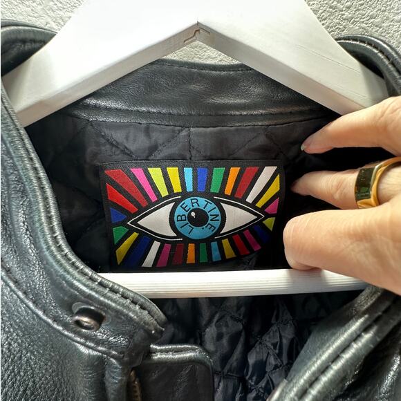 Libertine Hand-Painted Floral Skull Black Leather Moto Jacket M - Picture 12 of 16